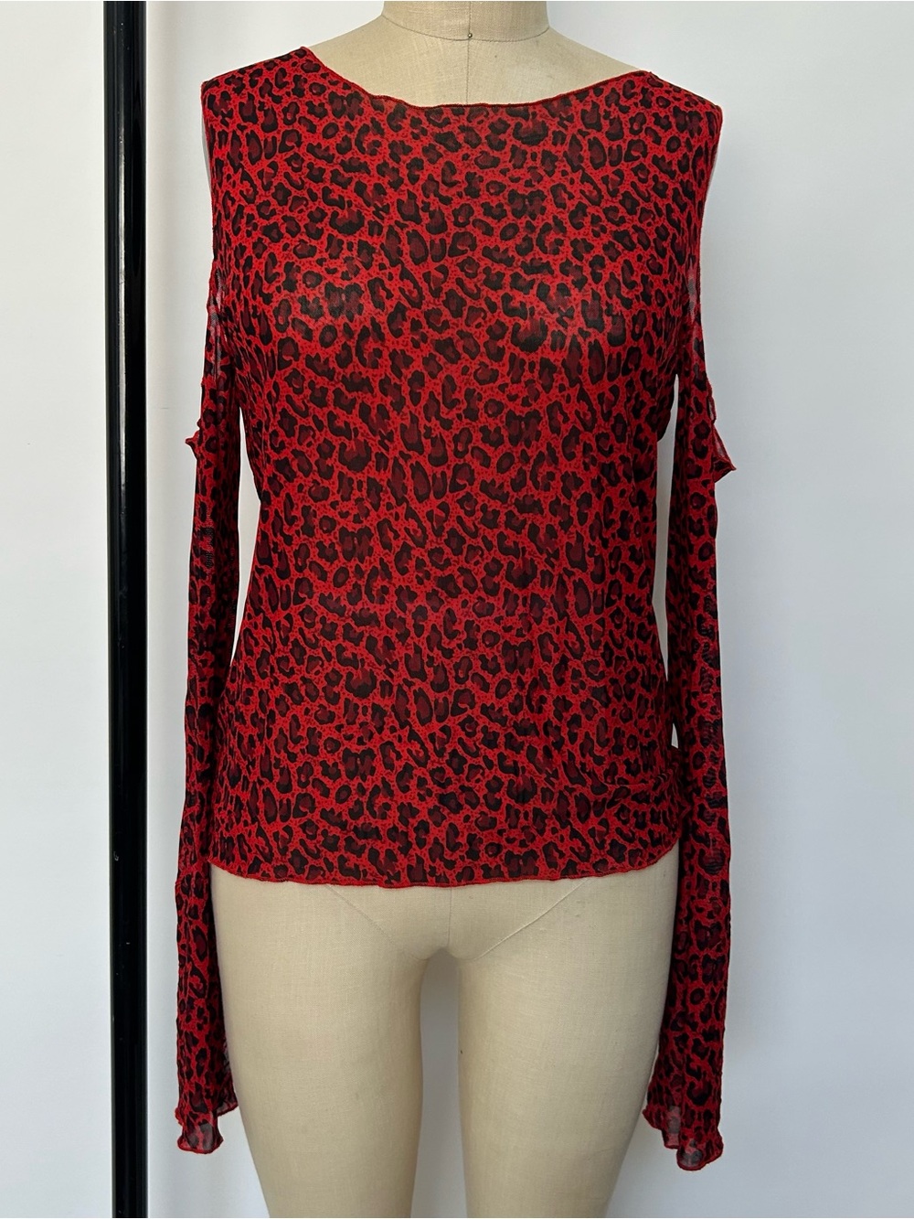 Red Leopard Print Long-Sleeve Women’s Top
